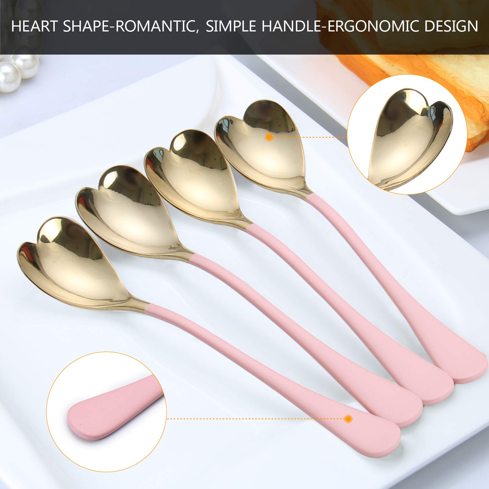 Hissf Dessert Spoons, Heart Shaped Spoons, 18/10 Stainless Steel Spoon Set, 6.7 Inches, Ice Cream Spoons, Stirring Spoon,Set Of
